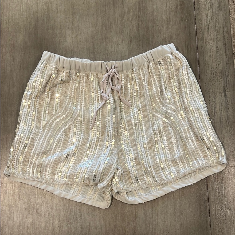 En Creme Silver High Waist Shorts with Shimmering Elegance